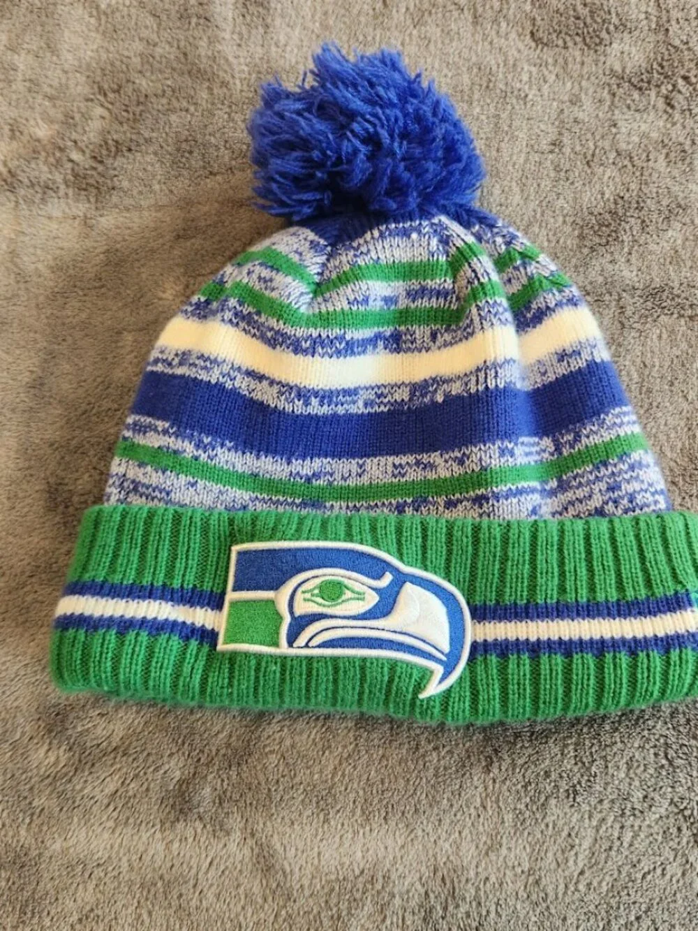 New Era NFL Seattle Seahawks Cuffed Knit Winter Pom Beanie Hat Blue/Green